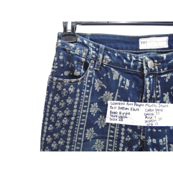 FREE PEOPLE MANTRA Bali Pattern Womens Size 28 (32x34) BELL BOTTON Flare Jeans - Picture 5 of 11